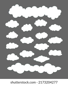 collection of white cloud designs of various shapes, vector illustration