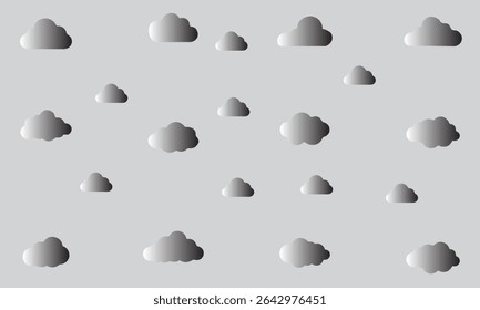 Collection of white cloud illustrations.Set of white cloud icons on a blue background.