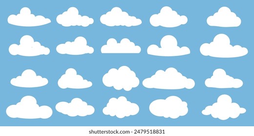 
Collection of white cloud illustrations. Vector set of cartoon clouds in flat design.