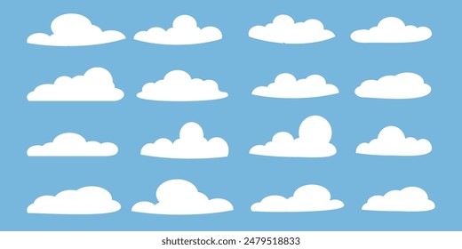 
Collection of white cloud illustrations. Vector set of cartoon clouds in flat design.