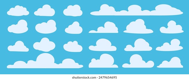 Kollektion von White Cloud Illustrationen. Vektorgrafik-Set von Cartoon-Wolken in flachem Design.Cloud.