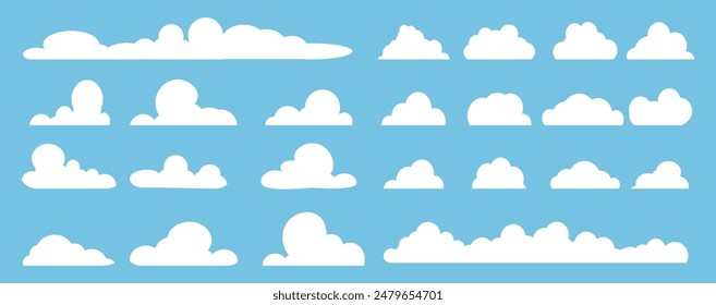 Collection of white cloud illustrations. Vector set of cartoon clouds in flat design.Cloud.