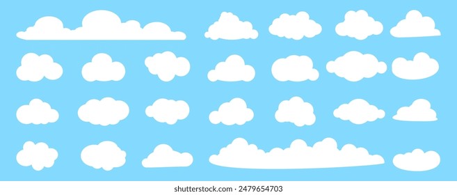 Collection of white cloud illustrations. Vector set of cartoon clouds in flat design.Cloud.