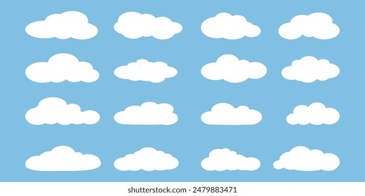 Colección de ilustraciones de nubes blancas. Vector conjunto de nubes de dibujos animados en diseño plano.Nube.