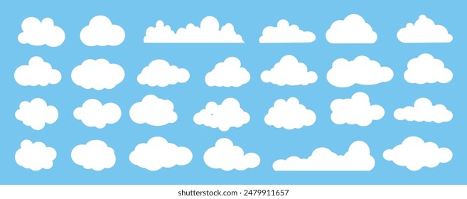 Collection of white cloud illustrations. Vector set of cartoon clouds in flat design.Cloud.