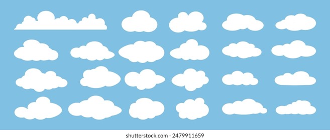 Kollektion von White Cloud Illustrationen. Vektorgrafik-Set von Cartoon-Wolken in flachem Design.Cloud.