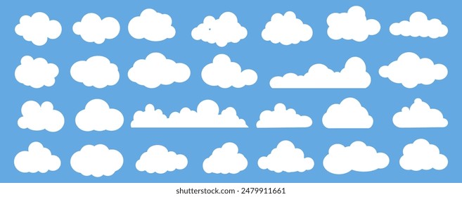 Collection of white cloud illustrations. Vector set of cartoon clouds in flat design.Cloud.