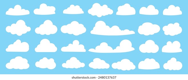 Collection of white cloud illustrations. Vector set of cartoon clouds in flat design.Cloud.