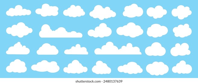 Collection of white cloud illustrations. Vector set of cartoon clouds in flat design.Cloud.