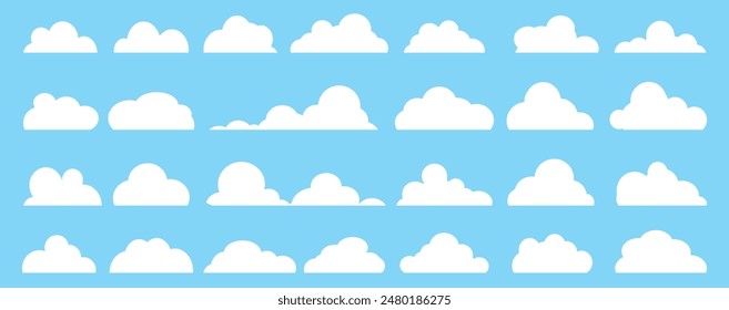 Collection of white cloud illustrations. Vector set of cartoon clouds in flat design.Cloud.