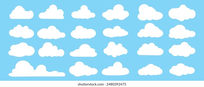 Collection of white cloud illustrations. Vector set of cartoon clouds in flat design.Cloud.
