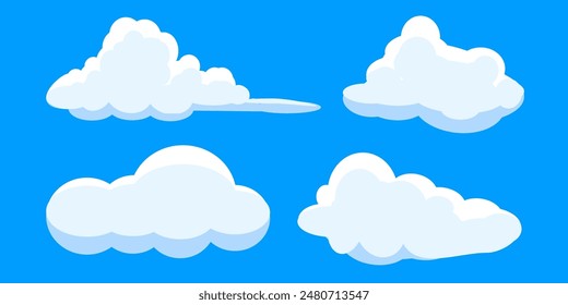 Collection of white cloud illustrations. Vector set of cartoon clouds in flat design.Cloud.