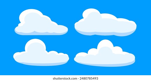 Collection of white cloud illustrations. Vector set of cartoon clouds in flat design.Cloud.