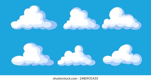 Collection of white cloud illustrations. Vector set of cartoon clouds in flat design.Cloud.