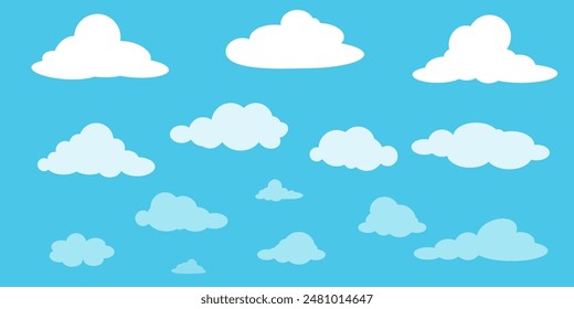 Collection of white cloud illustrations. Vector set of cartoon clouds in flat design.Cloud.