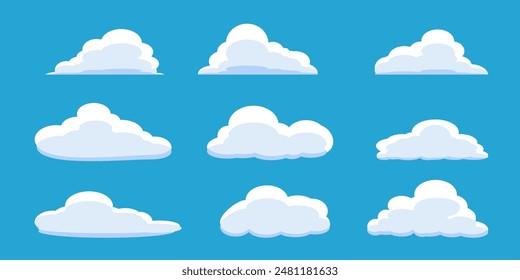 Collection of white cloud illustrations. Vector set of cartoon clouds in flat design.Cloud.