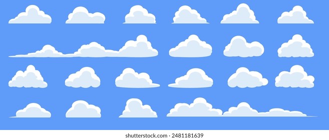 Collection of white cloud illustrations. Vector set of cartoon clouds in flat design.Cloud.