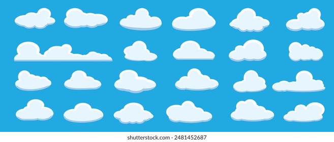 Collection of white cloud illustrations. Vector set of cartoon clouds in flat design.Cloud.