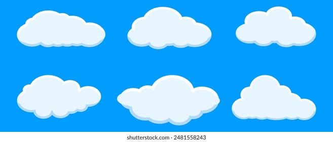 Collection of white cloud illustrations. Vector set of cartoon clouds in flat design.Cloud.