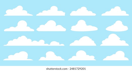 Collection of white cloud illustrations. Vector set of cartoon clouds in flat design.Cloud.