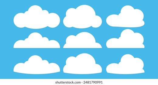 Collection of white cloud illustrations. Vector set of cartoon clouds in flat design.Cloud.