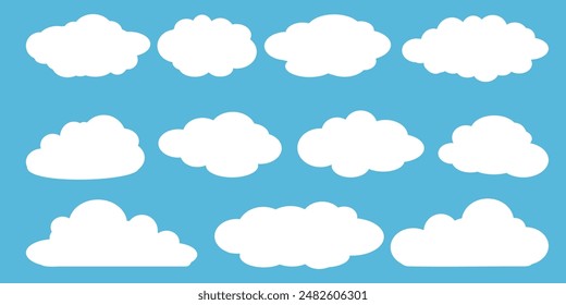 Colección de ilustraciones de nubes blancas. Vector conjunto de nubes de dibujos animados en diseño plano.Nube.