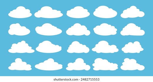 Collection of white cloud illustrations. Vector set of cartoon clouds in flat design.Cloud.