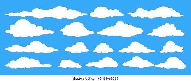 Collection of white cloud illustrations. Vector set of cartoon clouds in flat design.Cloud.