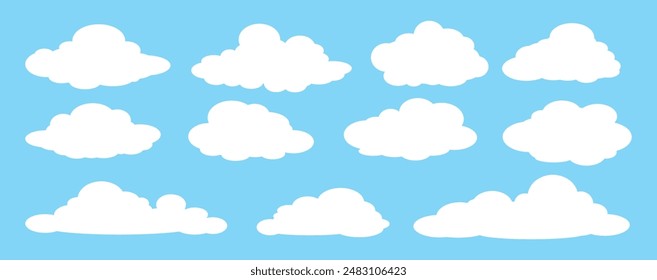 Collection of white cloud illustrations. Vector set of cartoon clouds in flat design.Cloud.