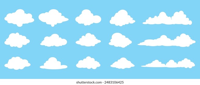 Collection of white cloud illustrations. Vector set of cartoon clouds in flat design.Cloud.