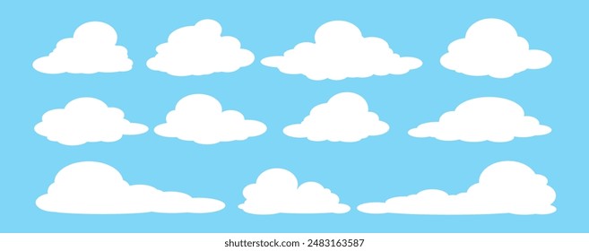 Collection of white cloud illustrations. Vector set of cartoon clouds in flat design.Cloud.