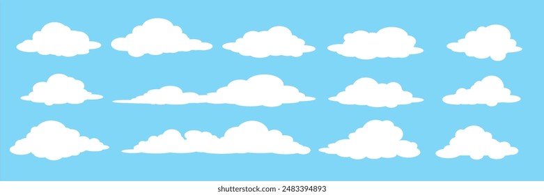 Collection of white cloud illustrations. Vector set of cartoon clouds in flat design.Cloud.