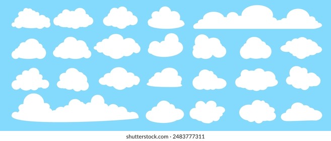 Collection of white cloud illustrations. Vector set of cartoon clouds in flat design.Cloud.