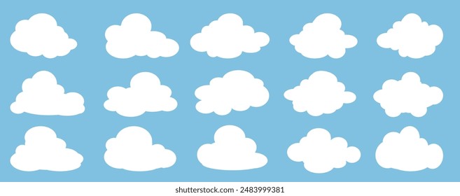 Collection of white cloud illustrations. Vector set of cartoon clouds in flat design.Cloud.