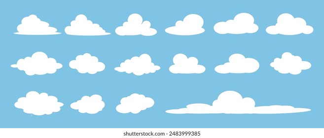 Colección de ilustraciones de nubes blancas. Vector conjunto de nubes de dibujos animados en diseño plano.Nube.