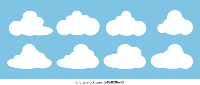 Collection of white cloud illustrations. Vector set of cartoon clouds in flat design.Cloud.
