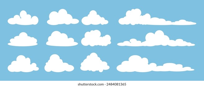 Collection of white cloud illustrations. Vector set of cartoon clouds in flat design.Cloud.