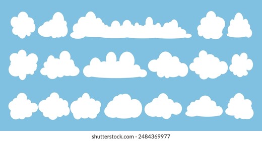 Collection of white cloud illustrations. Vector set of cartoon clouds in flat design.Cloud.
