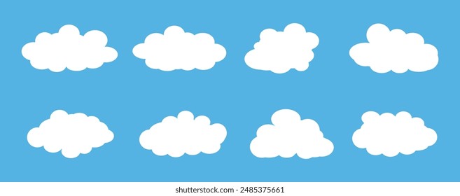 Colección de ilustraciones de nubes blancas. Vector conjunto de nubes de dibujos animados en diseño plano.Nube.