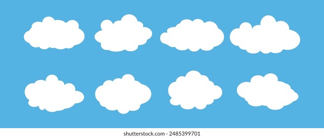 Collection of white cloud illustrations. Vector set of cartoon clouds in flat design.Cloud.