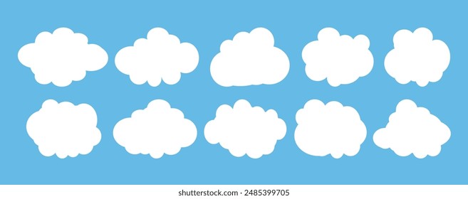 Collection of white cloud illustrations. Vector set of cartoon clouds in flat design.Cloud.