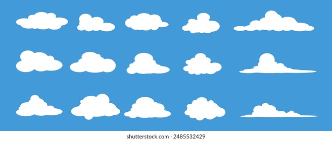 Colección de ilustraciones de nubes blancas. Vector conjunto de nubes de dibujos animados en diseño plano.Nube.