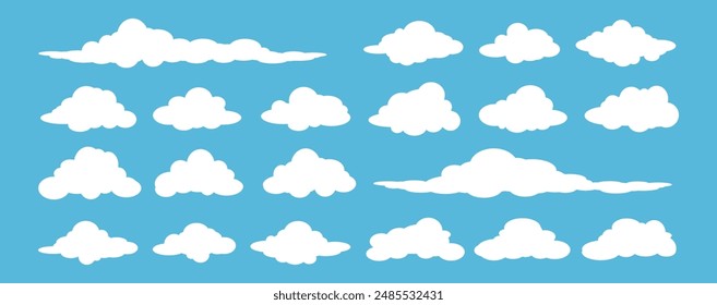 Colección de ilustraciones de nubes blancas. Vector conjunto de nubes de dibujos animados en diseño plano.Nube.