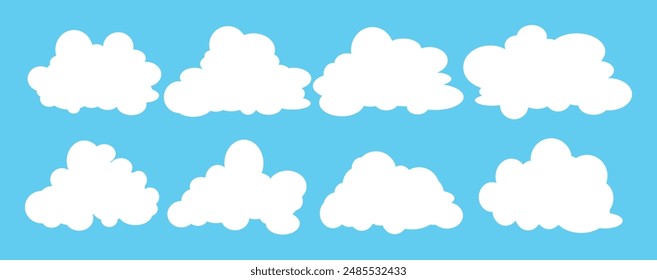 Colección de ilustraciones de nubes blancas. Vector conjunto de nubes de dibujos animados en diseño plano.Nube.