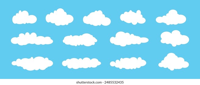 Colección de ilustraciones de nubes blancas. Vector conjunto de nubes de dibujos animados en diseño plano.Nube.