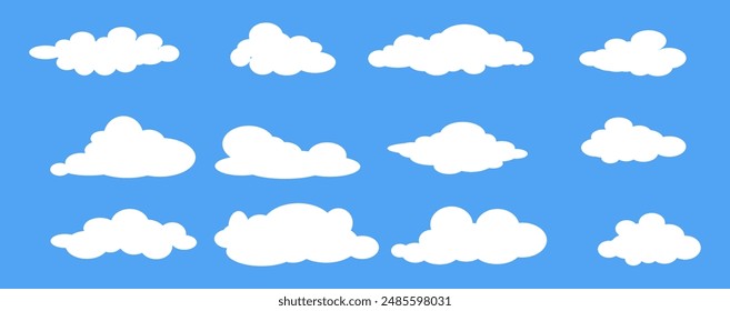 Collection of white cloud illustrations. Vector set of cartoon clouds in flat design.Cloud.