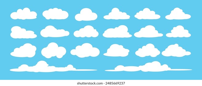 Kollektion von White Cloud Illustrationen. Vektorgrafik-Set von Cartoon-Wolken in flachem Design.Cloud-Icon-Set.