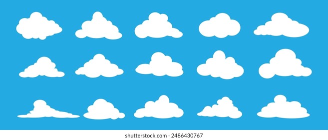 Collection of white cloud illustrations. Vector set of cartoon clouds in flat design.Cloud icon set. 
