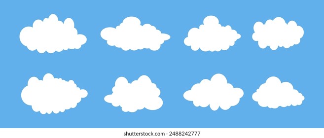 Collection of white cloud illustrations. Vector set of cartoon clouds in flat design.Cloud icon set. 