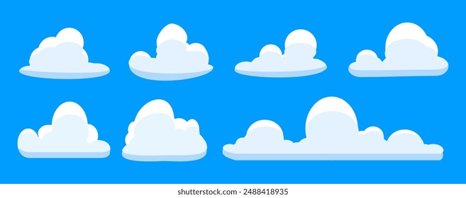 Collection of white cloud illustrations. Vector set of cartoon clouds in flat design.Cloud icon set. 